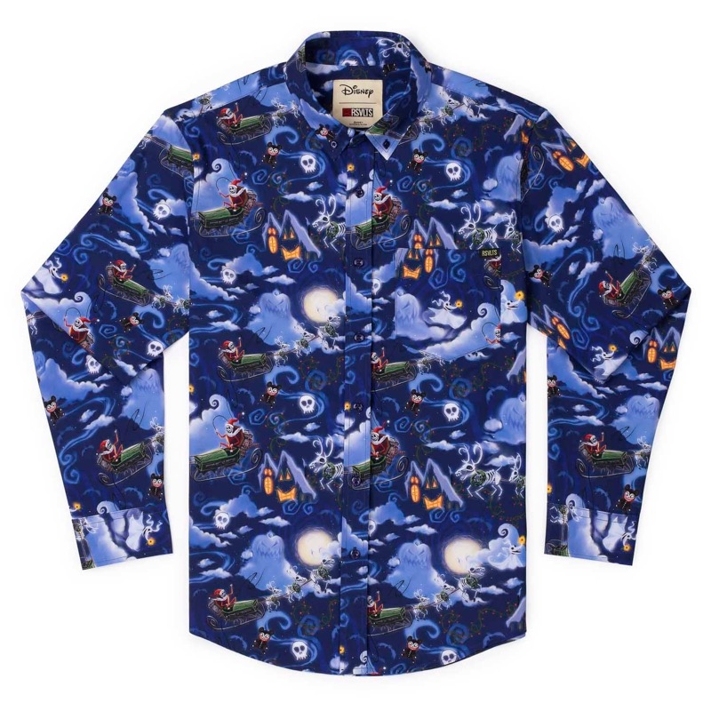 RSVLTS Here Comes Sandy Claws Long Sleeve Shirt in Blue — front view