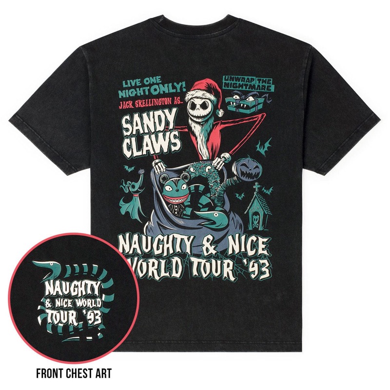 RSVLTS Naughty & Nice World Tour ’93 Crewneck Tee in Black — front view