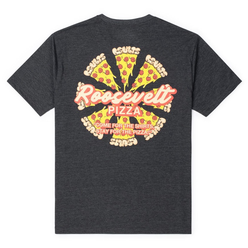 RSVLTS Roosevelt Pizza Crewneck Tee in Black — front view