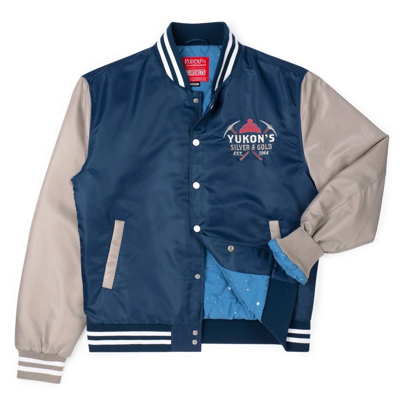 RSVLTS Yukon’s Silver & Gold Coach Jacket in Blue — front view
