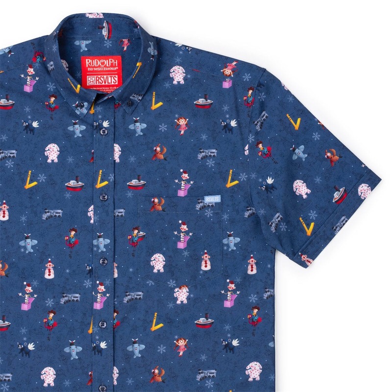 RSVLTS Merry Misfits KUNUFLEX Short Sleeve Shirt in Blue — front view