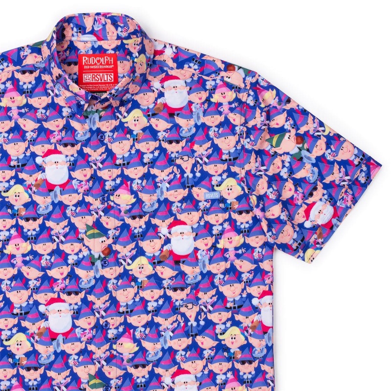 RSVLTS We Are Santa’s Elves KUNUFLEX Short Sleeve Shirt in Blue — front view