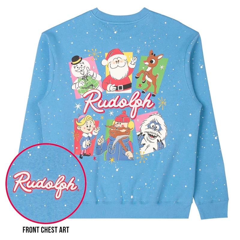 RSVLTS Rudolph and Friends Crewneck Sweatshirt in Blue — front view