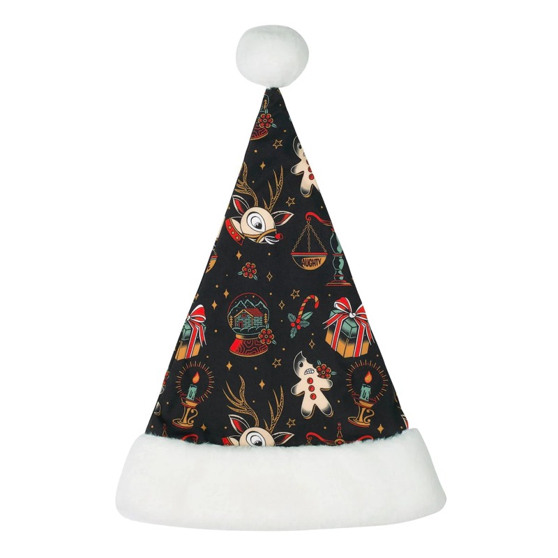 RSVLTS Festive Flash Santa Santa Hat in Black — front view