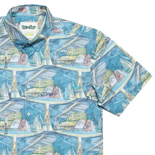RSVLTS Citadel of Ricks KUNUFLEX Short Sleeve Shirt in Blue — front view