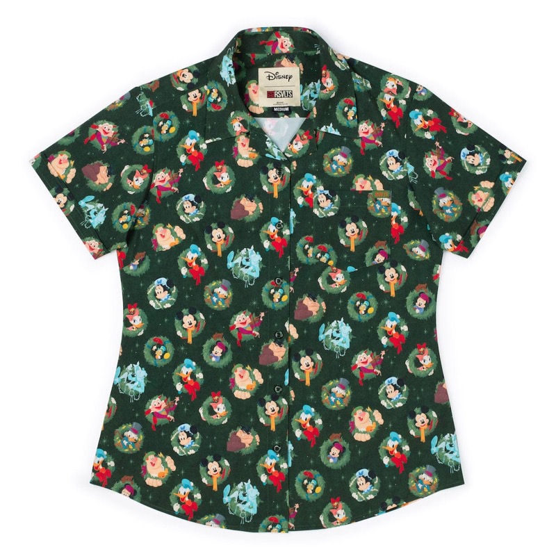 RSVLTS Season’s Wreathings Women's KUNUFLEX Short Sleeve Shirt in Green — front view