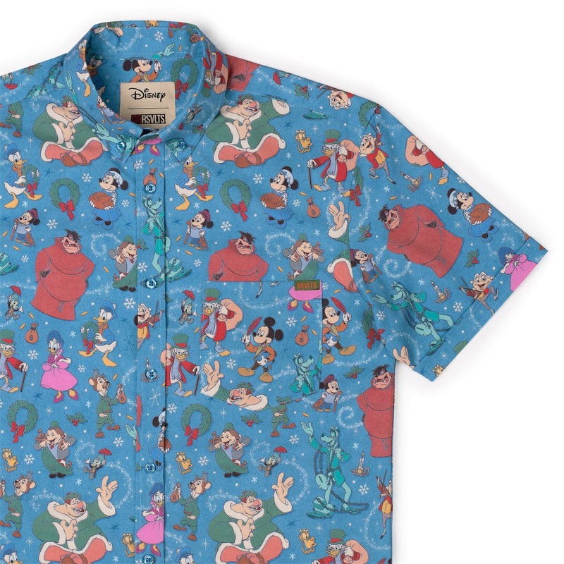 RSVLTS Humbug & Holiday Cheer KUNUFLEX Short Sleeve Shirt in Blue — front view