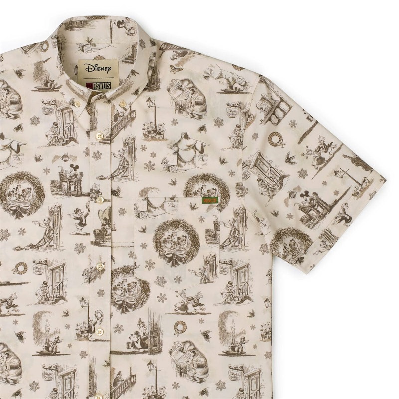 RSVLTS Oh What a Merry Christmas Day KUNUFLEX Short Sleeve Shirt in Brown — front view