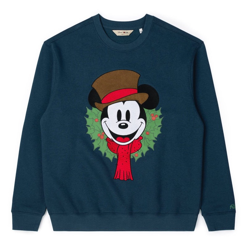 RSVLTS Yuletide Mickey Crewneck Sweatshirt in Blue — front view