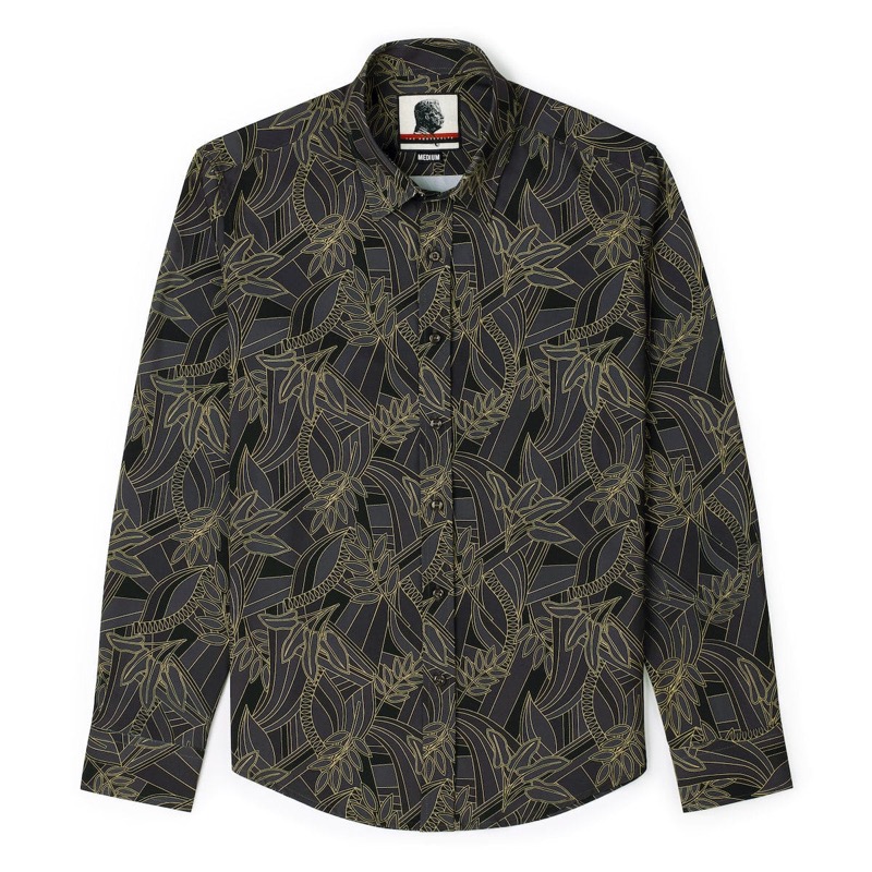 RSVLTS Midnight Soiree Long Sleeve Shirt in Black — front view