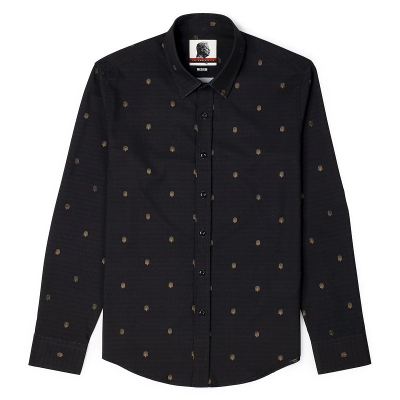 RSVLTS Arch Deco Long Sleeve Shirt in Black — front view