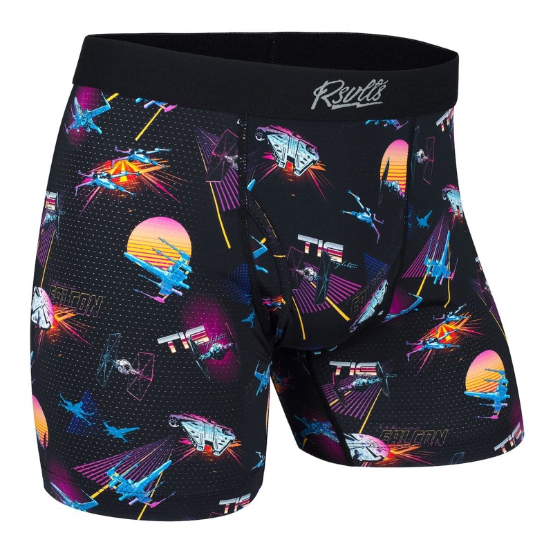 RSVLTS Synthwave Dogfight Single-Pack Boxer Briefs in Black — front view