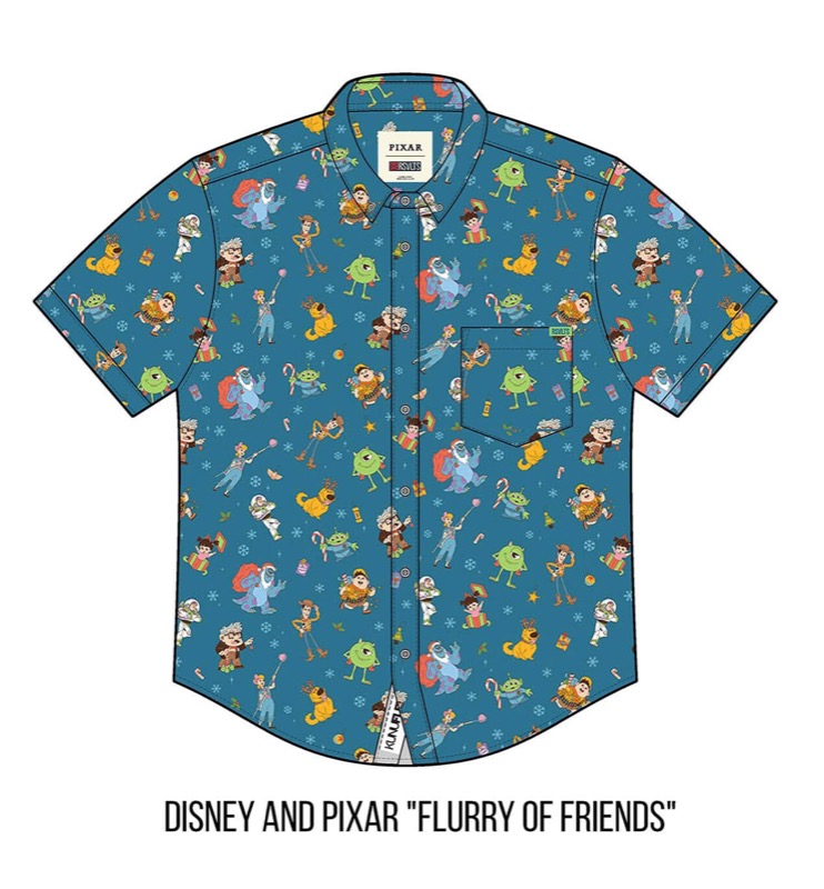 RSVLTS Flurry of Friends KUNUFLEX Short Sleeve Shirt in Blue — front view