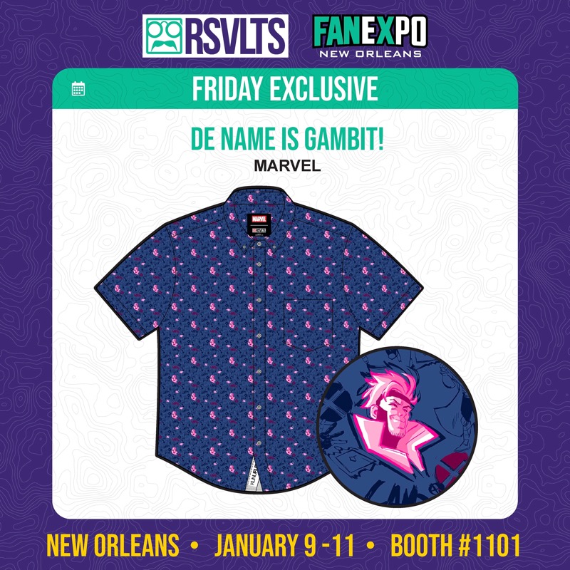 RSVLTS De Name is Gambit! KUNUFLEX Short Sleeve Shirt in Blue — front view