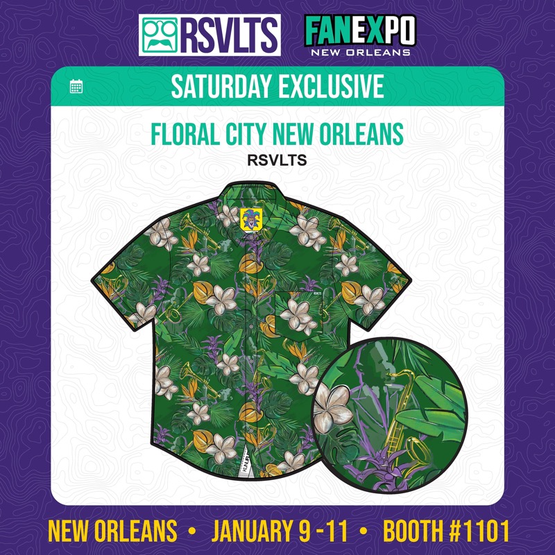 RSVLTS Floral City New Orleans 2026 KUNUFLEX Short Sleeve Shirt in Green — front view
