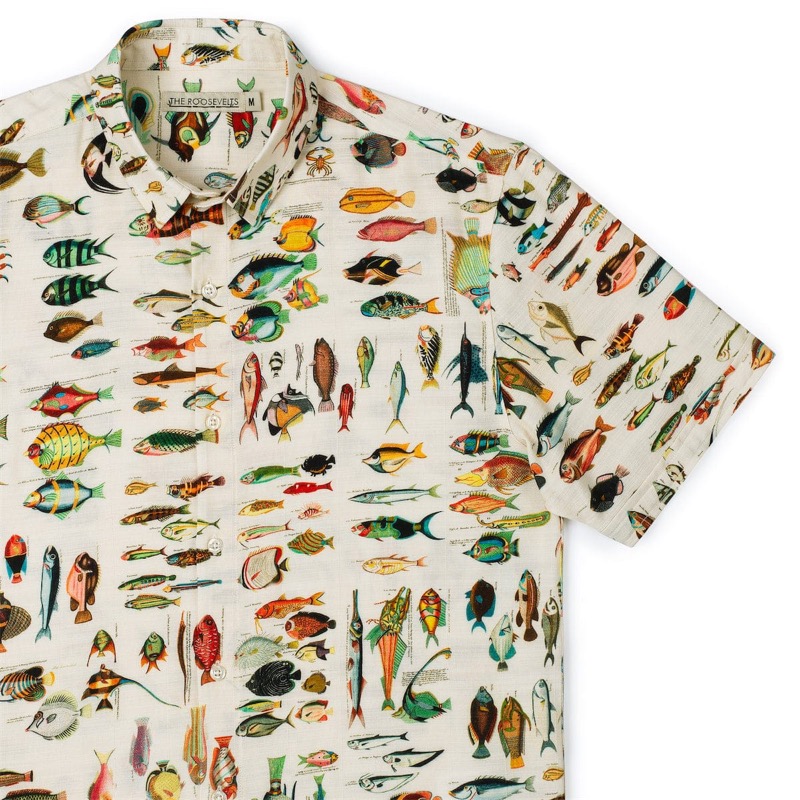 RSVLTS Fantastical Fish (Bamboo) KUNUFLEX Short Sleeve Shirt in White — front view