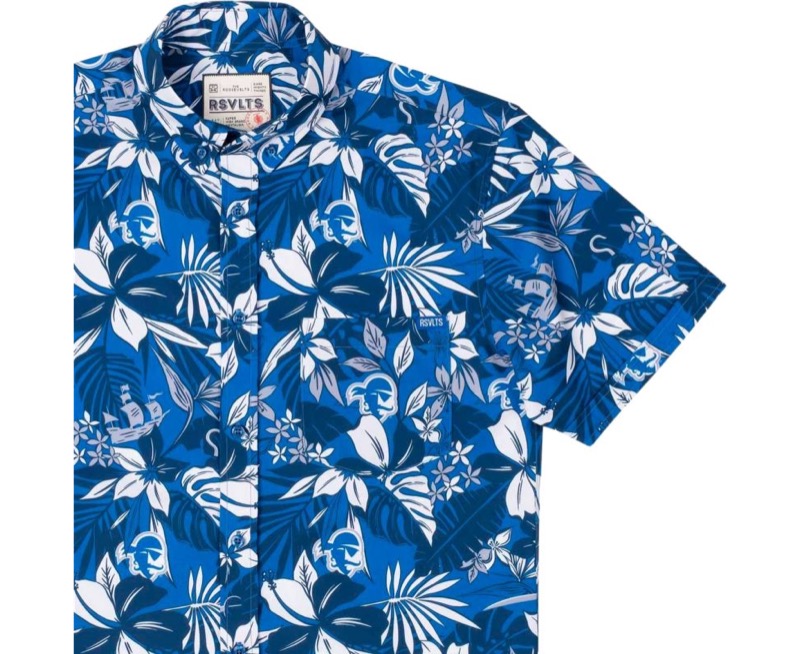 RSVLTS Seton Hall University Floral KUNUFLEX Short Sleeve Shirt in Blue — front view