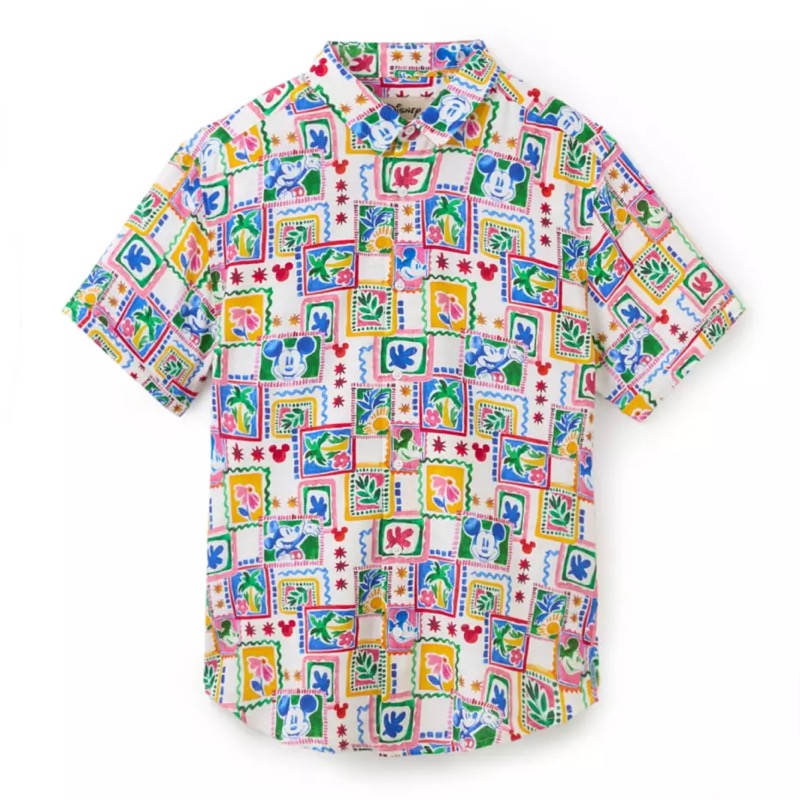RSVLTS Mickey Mouse Tropical Watercolor Bamboo Short Sleeve Shirt in Multicolor — front view