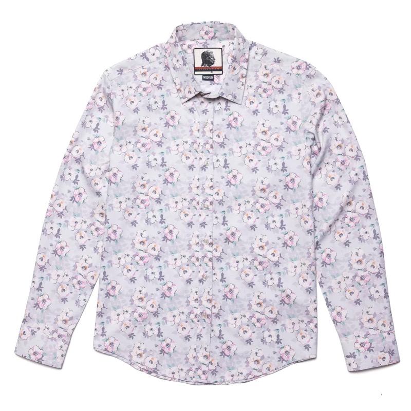 RSVLTS Cherry Blossom Long Sleeve Dress Shirt in Gray — front view