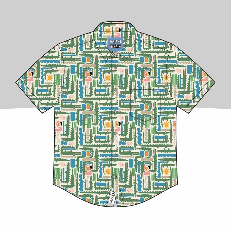 RSVLTS Gator Maze KUNUFLEX Short Sleeve Shirt in Green — front view