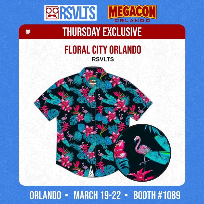 RSVLTS Floral City Orlando 2026 KUNUFLEX Short Sleeve Shirt in Black — front view