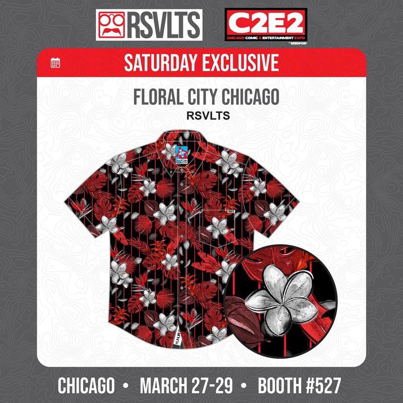 RSVLTS Floral City Chicago 2026 KUNUFLEX Short Sleeve Shirt in Black — front view