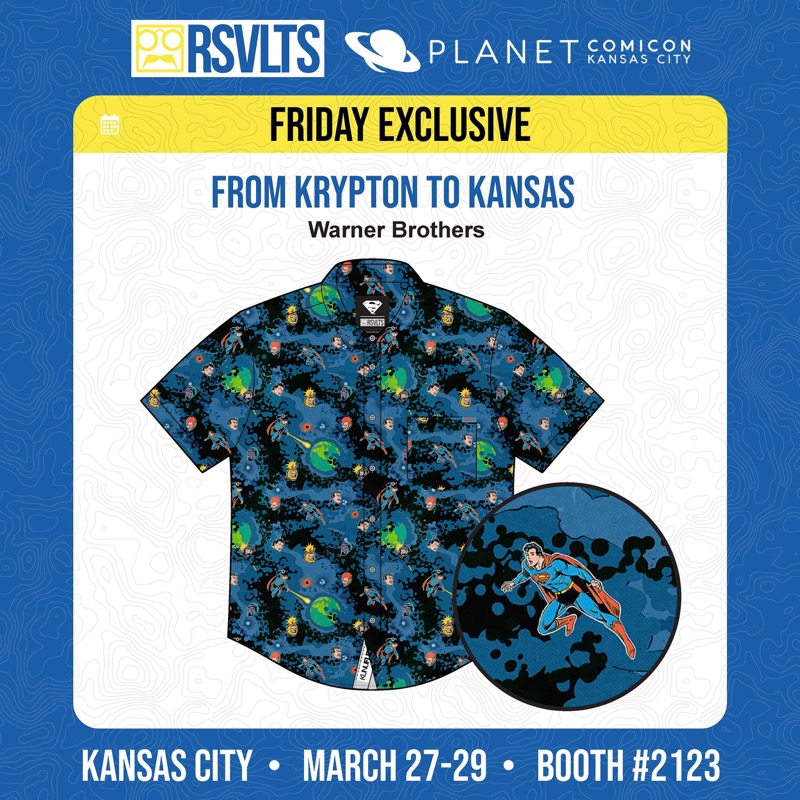 RSVLTS From Krypton to Kansas KUNUFLEX Short Sleeve Shirt in Blue — front view