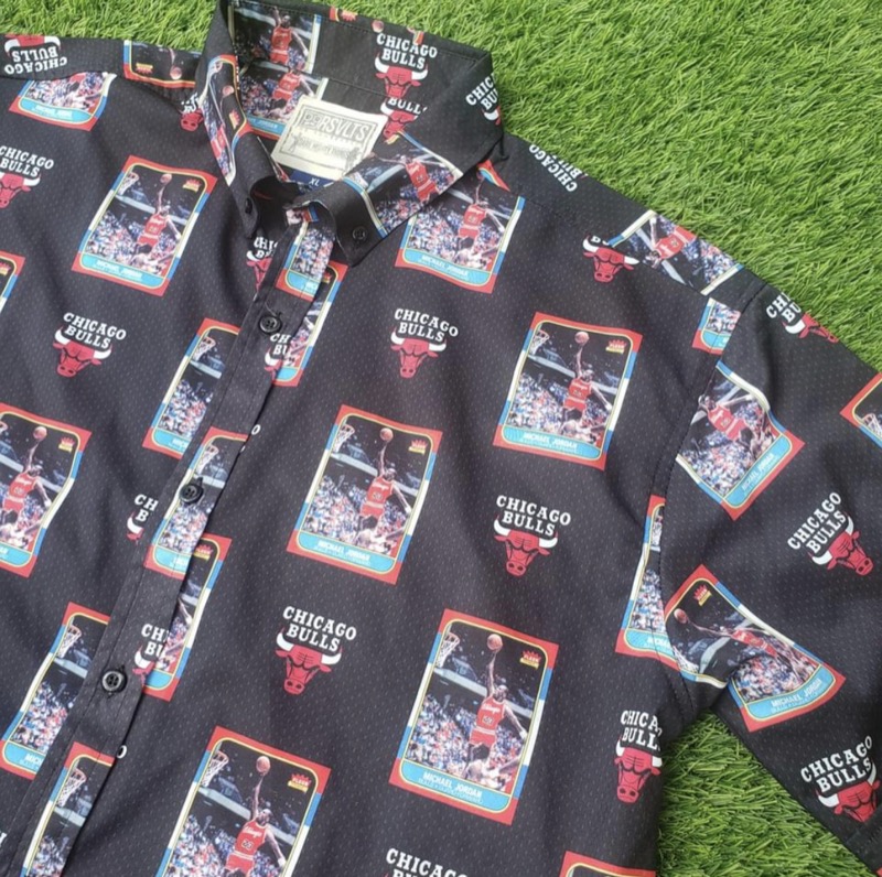 RSVLTS MJ Rookie Card KUNUFLEX Short Sleeve Shirt in Black — front view