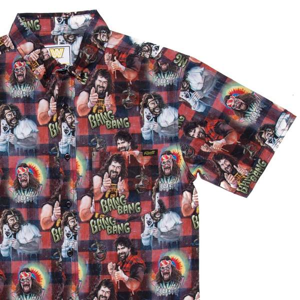 RSVLTS The Many Faces of Mick Foley KUNUFLEX Short Sleeve Shirt in Red — front view