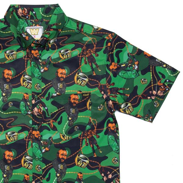 RSVLTS Pity The Fool KUNUFLEX Short Sleeve Shirt in Green — front view