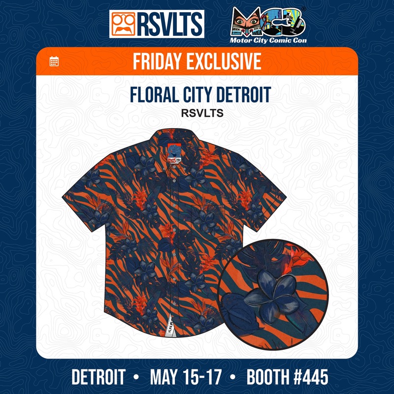 RSVLTS Floral City Detroit KUNUFLEX Short Sleeve Shirt in Blue — front view