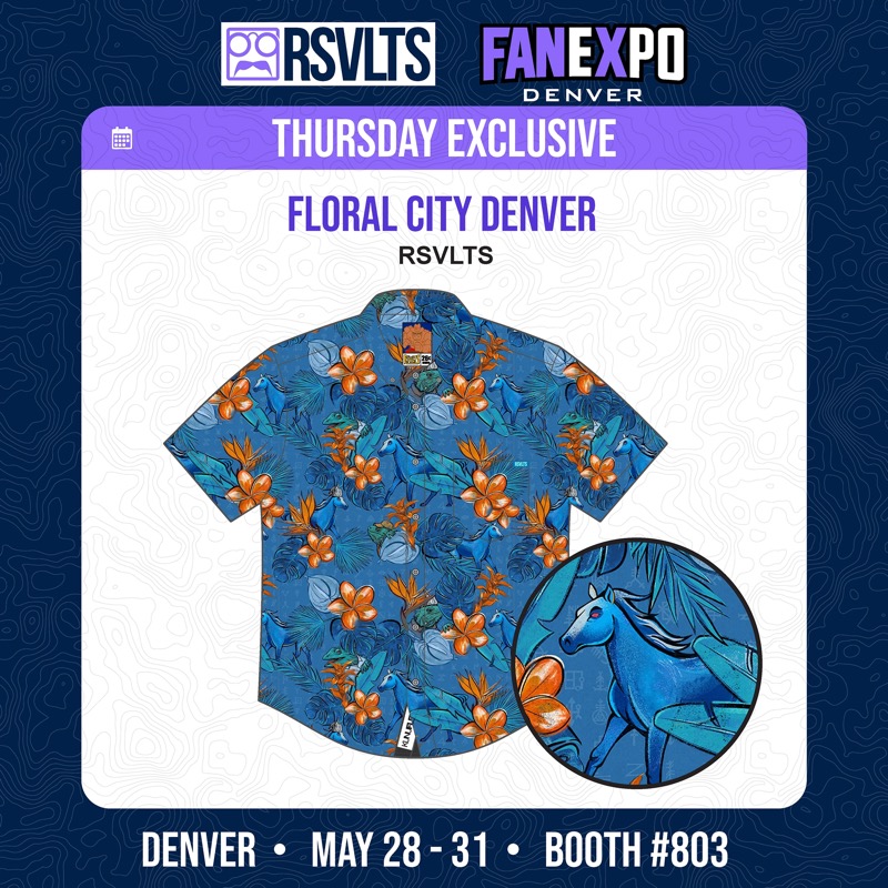 RSVLTS Floral City Denver 2026 KUNUFLEX Short Sleeve Shirt in Blue — front view