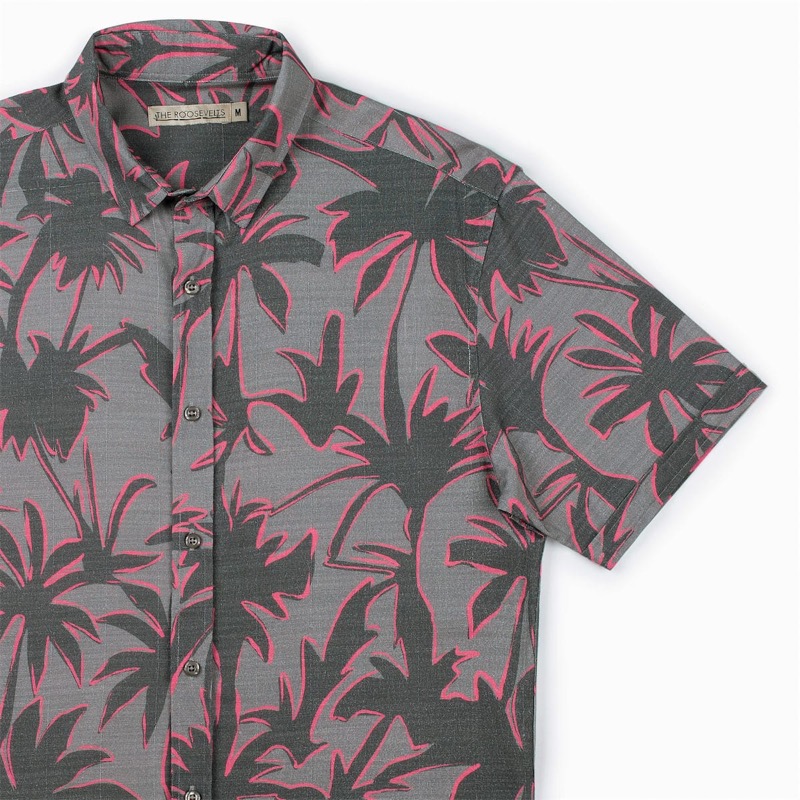 RSVLTS Ember Sunset (Bamboo) KUNUFLEX Short Sleeve Shirt in Gray — front view