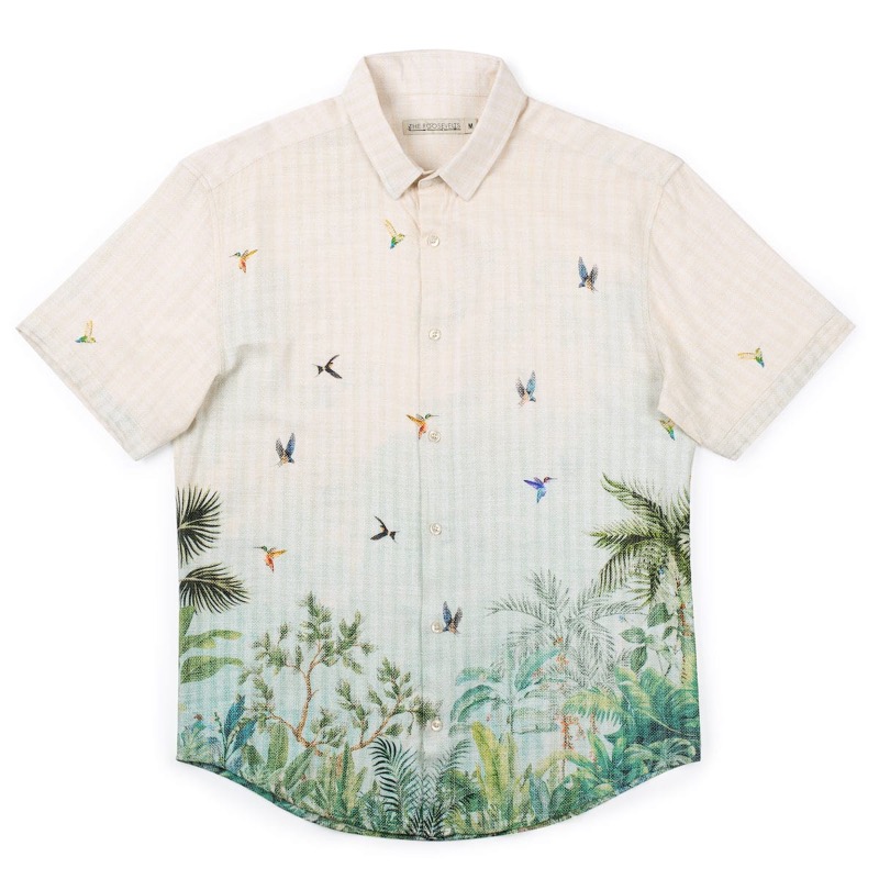 RSVLTS Hummingbird Bliss (Bamboo) KUNUFLEX Short Sleeve Shirt in White — front view