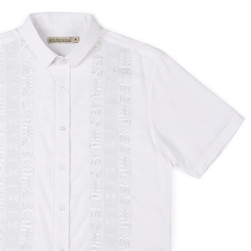 RSVLTS Guayabera (Bamboo) KUNUFLEX Short Sleeve Shirt in White — front view