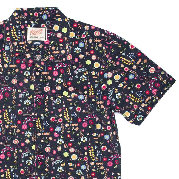 RSVLTS Flores De La Noche KUNUFLEX Short Sleeve Shirt in Black — front view