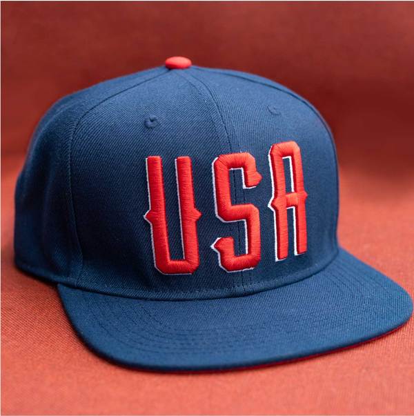 RSVLTS USA Snapback Hat in Blue — front view