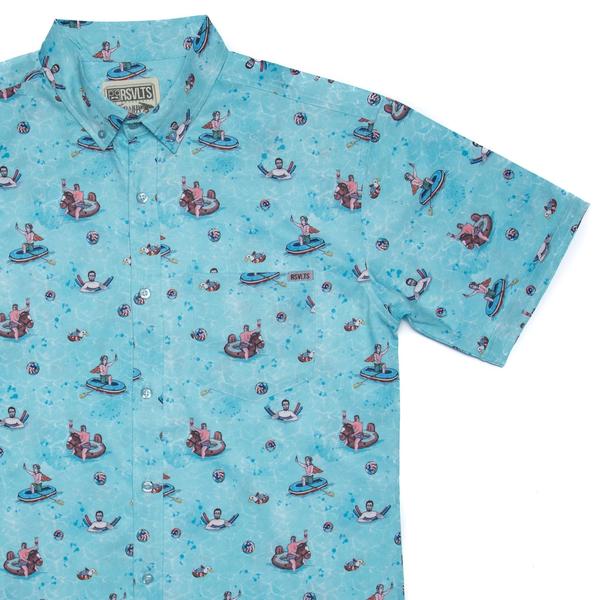 RSVLTS Presidential Pool Party KUNUFLEX Short Sleeve Shirt in Blue — front view
