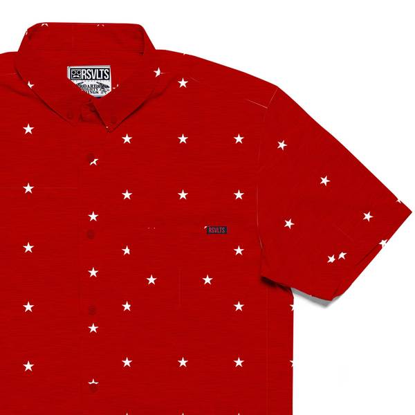 RSVLTS Wolf Stars KUNUFLEX Short Sleeve Shirt in Red — front view