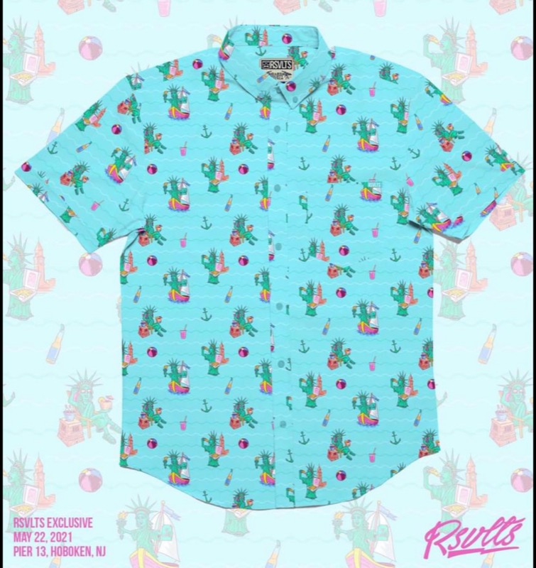RSVLTS Lady Liberty KUNUFLEX Short Sleeve Shirt in Blue — front view