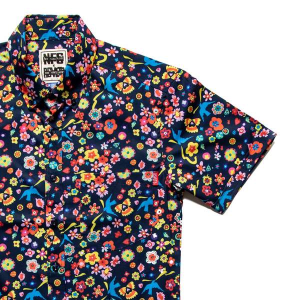 RSVLTS El Mantel KUNUFLEX Short Sleeve Shirt in Blue — front view