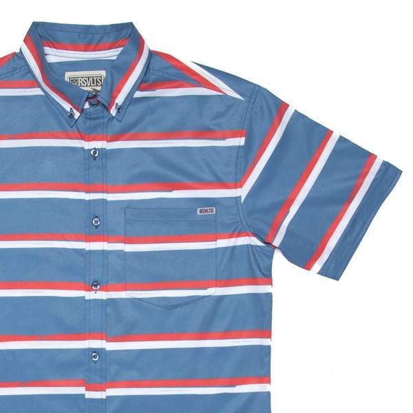 RSVLTS American Horizon KUNUFLEX Short Sleeve Shirt in Blue — front view