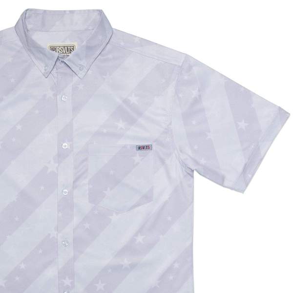 RSVLTS Weathered Glory KUNUFLEX Short Sleeve Shirt in Gray — front view
