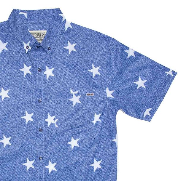 RSVLTS Country Hubble KUNUFLEX Short Sleeve Shirt in Blue — front view