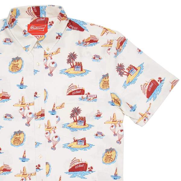 RSVLTS Send More Bud KUNUFLEX Short Sleeve Shirt in White — front view