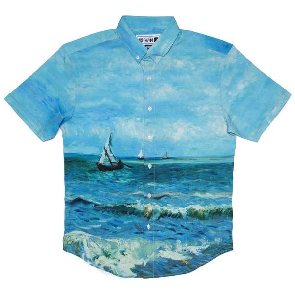 RSVLTS Seascape KUNUFLEX Short Sleeve Shirt in Blue — front view