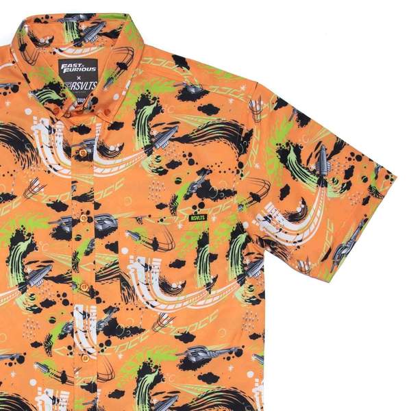 RSVLTS Smoke ‘Em KUNUFLEX Short Sleeve Shirt in Orange — front view