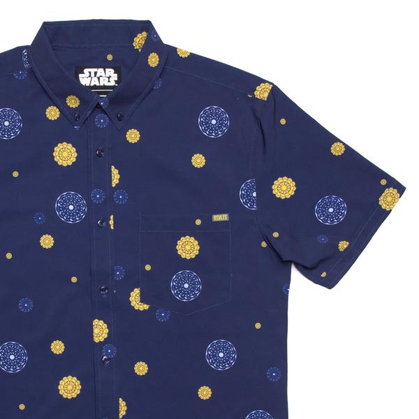 RSVLTS The Droids You’re Looking Fleur KUNUFLEX Short Sleeve Shirt in Blue — front view