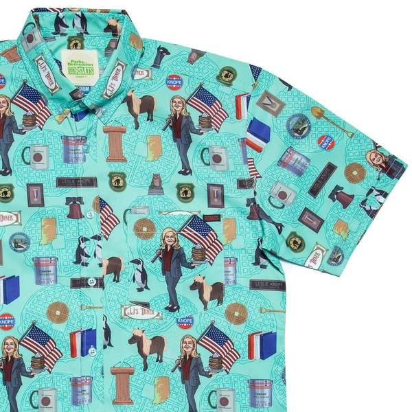 RSVLTS Leslie Knope KUNUFLEX Short Sleeve Shirt in Green — front view