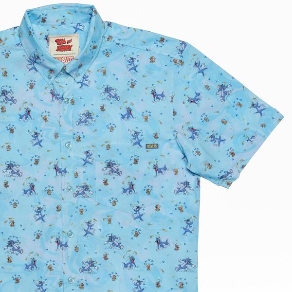 RSVLTS Dazed and Confused KUNUFLEX Short Sleeve Shirt in Blue — front view